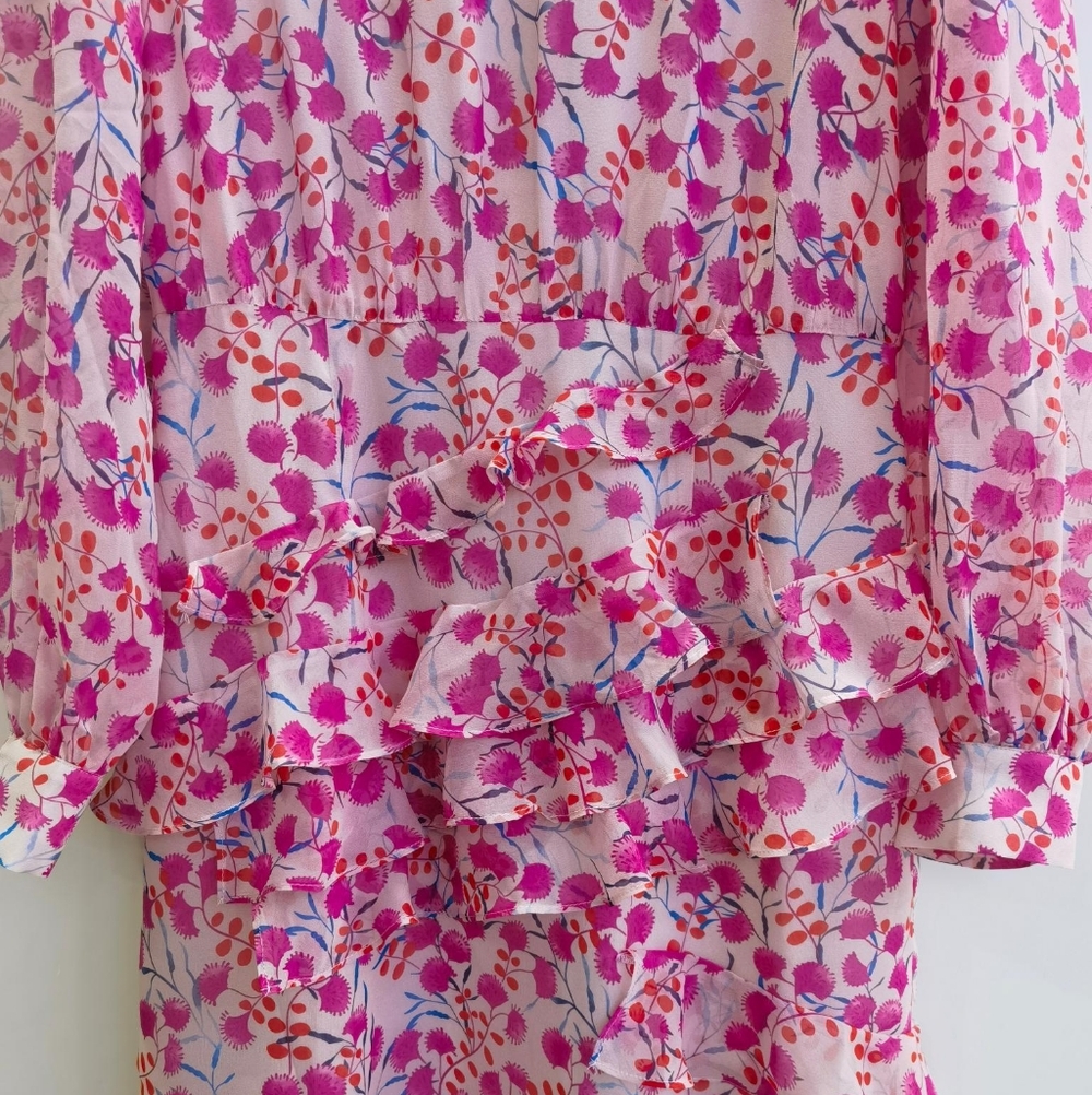 Saloni Isa Silk Georgette Tiered Ruffle Midi Dress - Picture 12 of 15